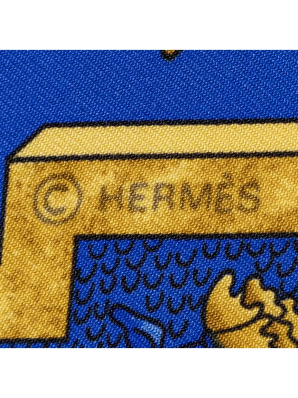 Hermes Scarf Beige Blue Gold Silk